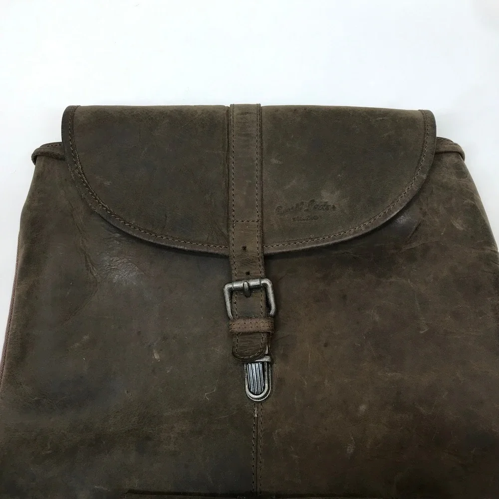 Gusti Leder Studio Brown Distressed Leather Canvas Rucksack Backpack Unisex